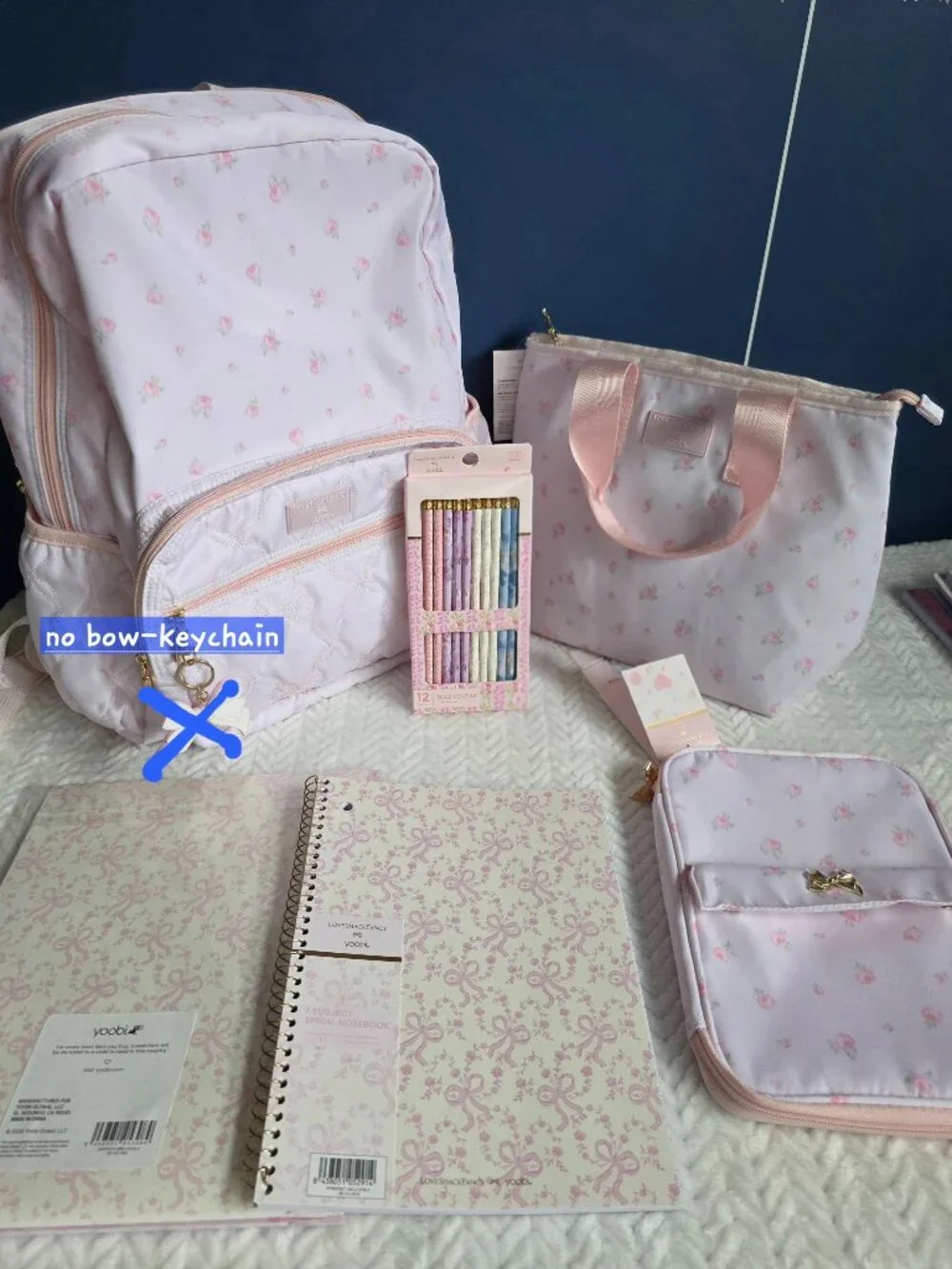 LoveShackFancy Target Yoobi backpack lunch bag bow notebook tech organizer pink